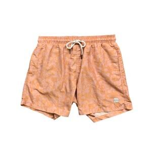 Allfenix Shorts Mens L Large Saffron Orange Tropical Floral Lined Swim Trunks